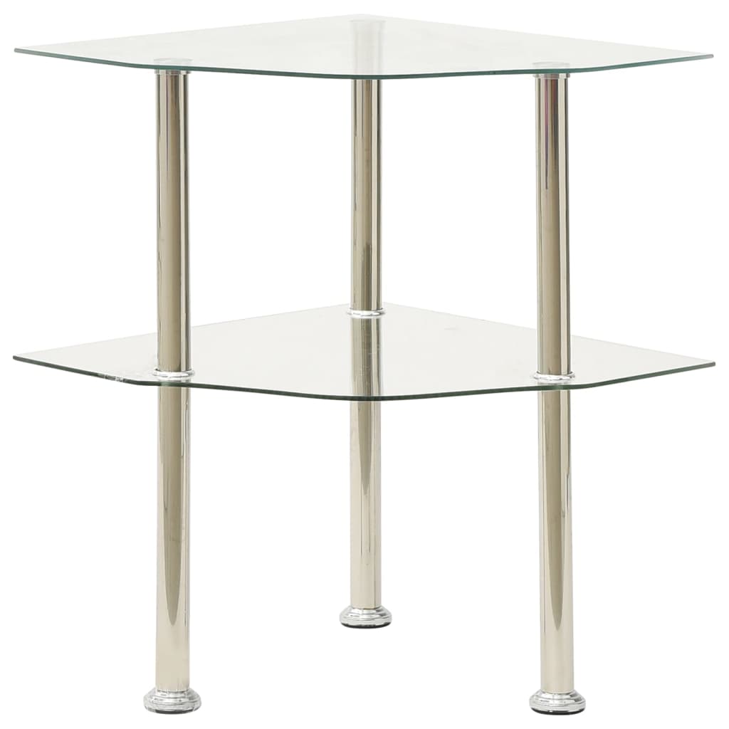 2-Tier Side Table Transparent & Black Marble 38 Cm Tempered Glass