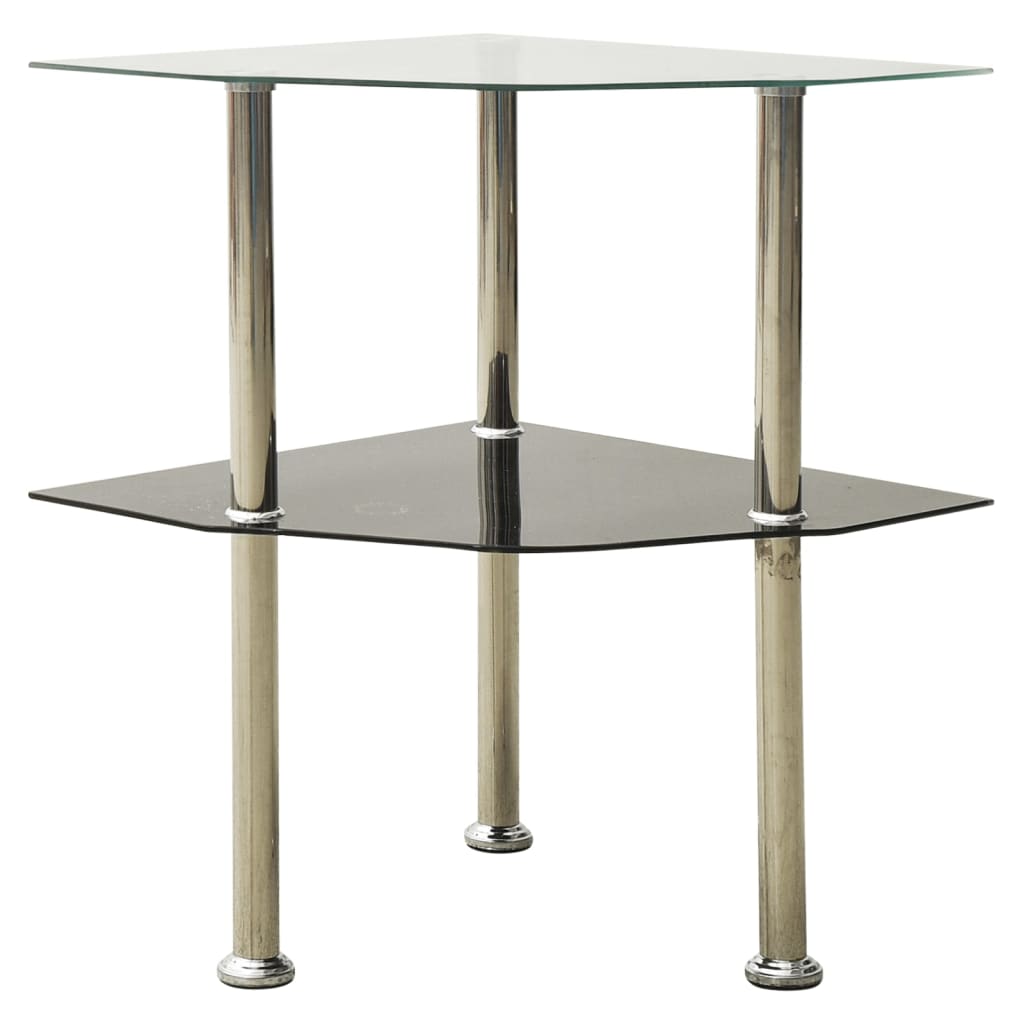 2-Tier Side Table Transparent & Black Marble 38 Cm Tempered Glass