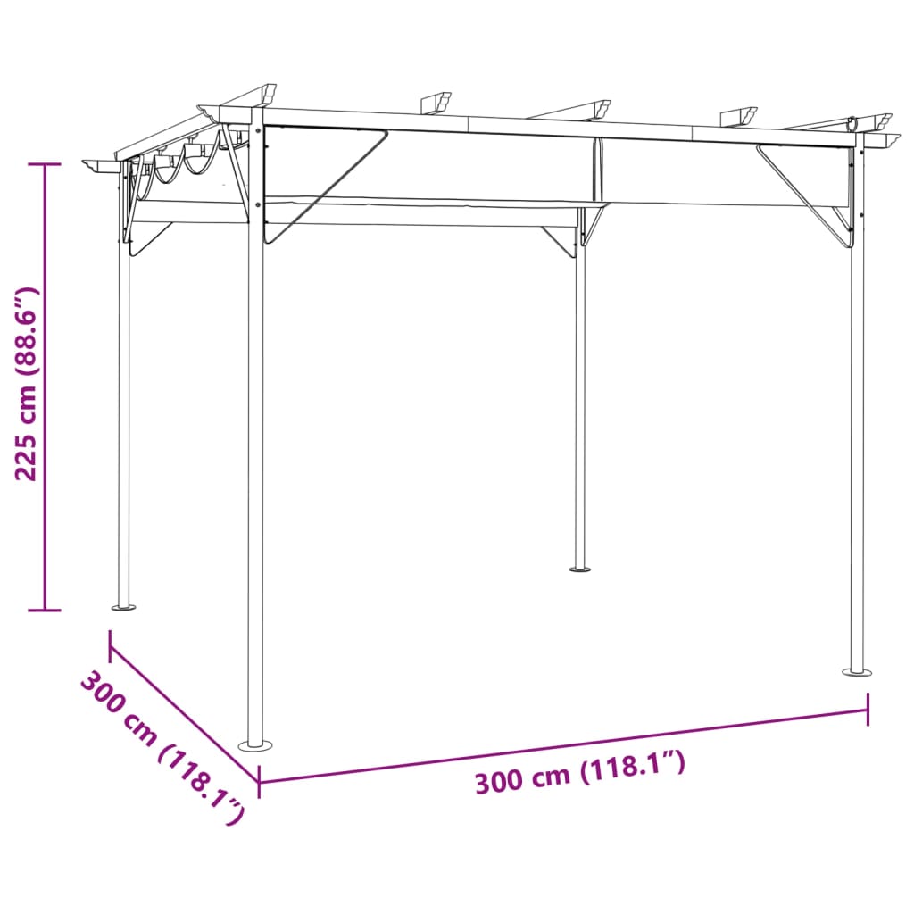 Pergola With Retractable Roof 3X3 M Steel 180 G/M²