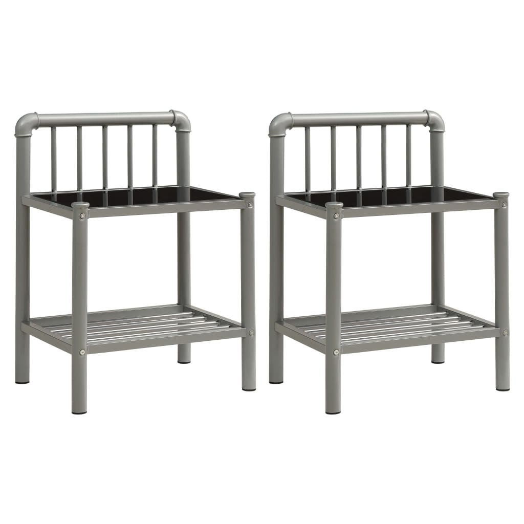 Bedside Cabinets 2 Pcs Metal And Glass