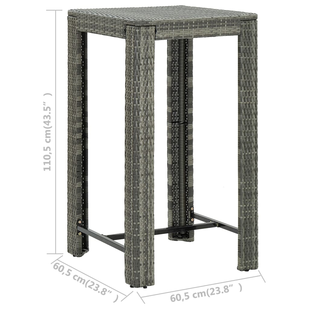 3 Piece Outdoor Bar Set With Armrest Poly Rattan Grey
