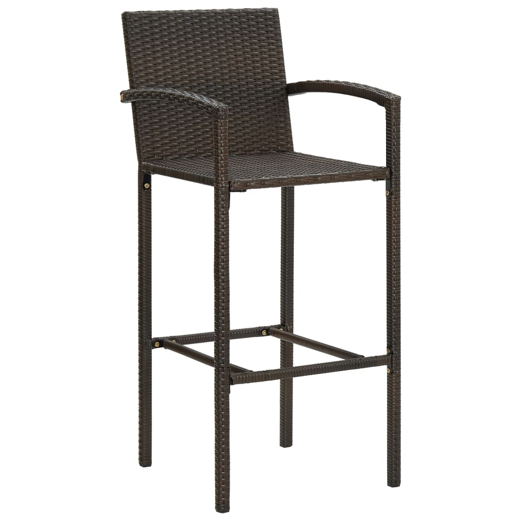 5 Piece Outdoor Bar Set With Armrest Poly Rattan Brown