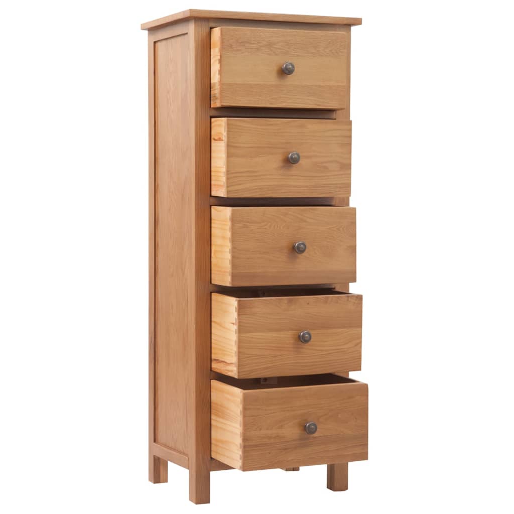 Tall Chest Of Drawers 45X32X110 Cm Solid Oak Wood