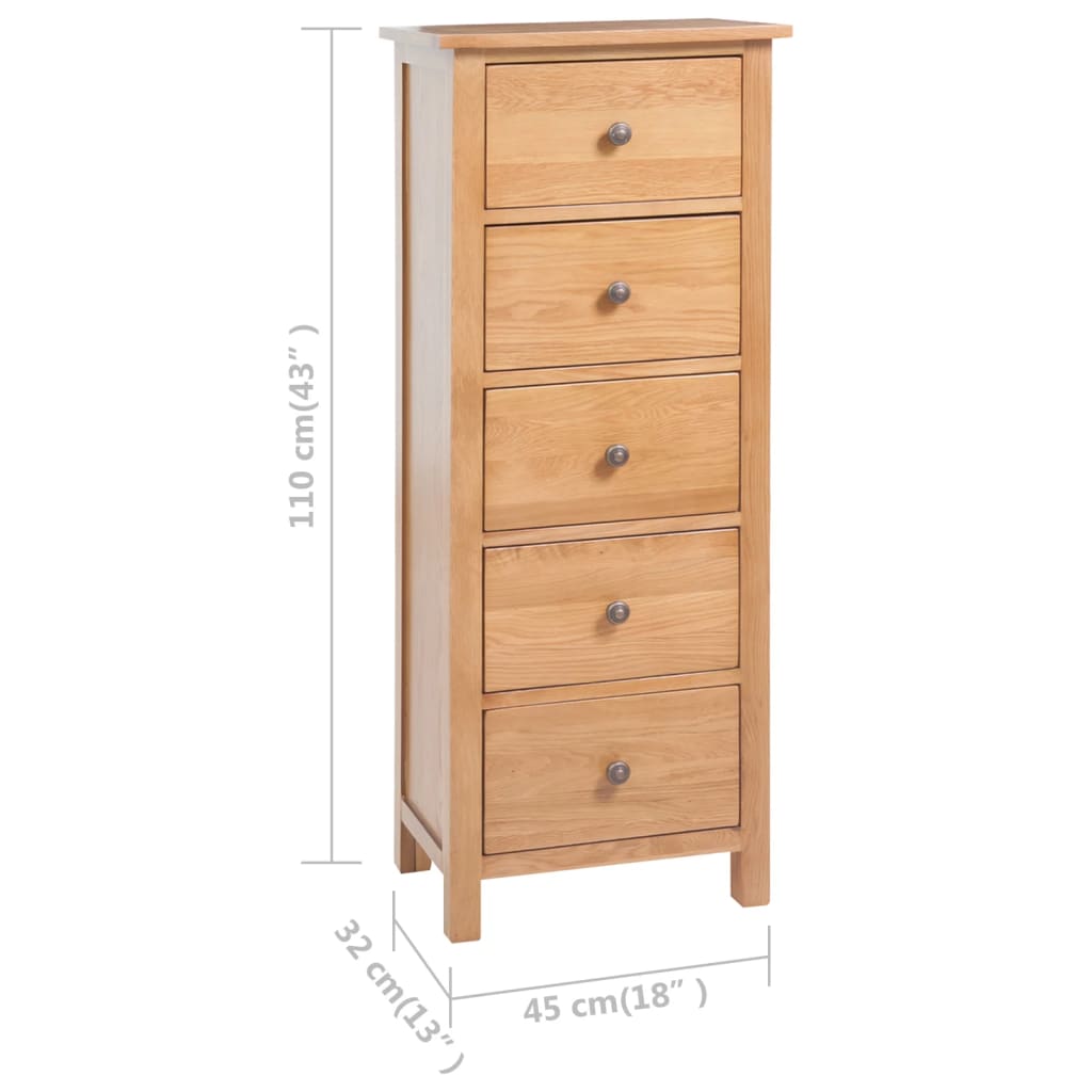 Tall Chest Of Drawers 45X32X110 Cm Solid Oak Wood