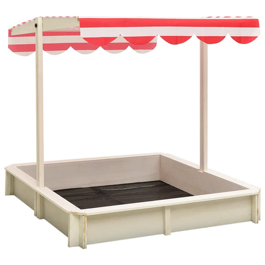 Sandbox With Adjustable Roof Fir Wood White And Red Uv50