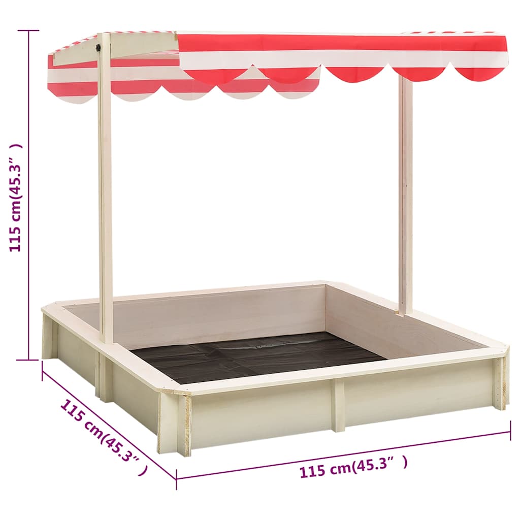 Sandbox With Adjustable Roof Fir Wood White And Red Uv50