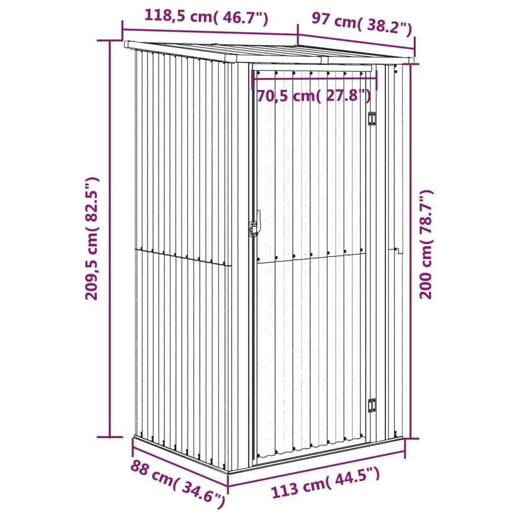 Garden Shed 118.5X97X209.5 Cm Galvanised Steel