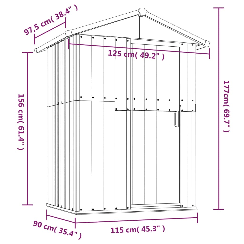 Garden Shed 126X97.5X177 Cm Galvanised Steel