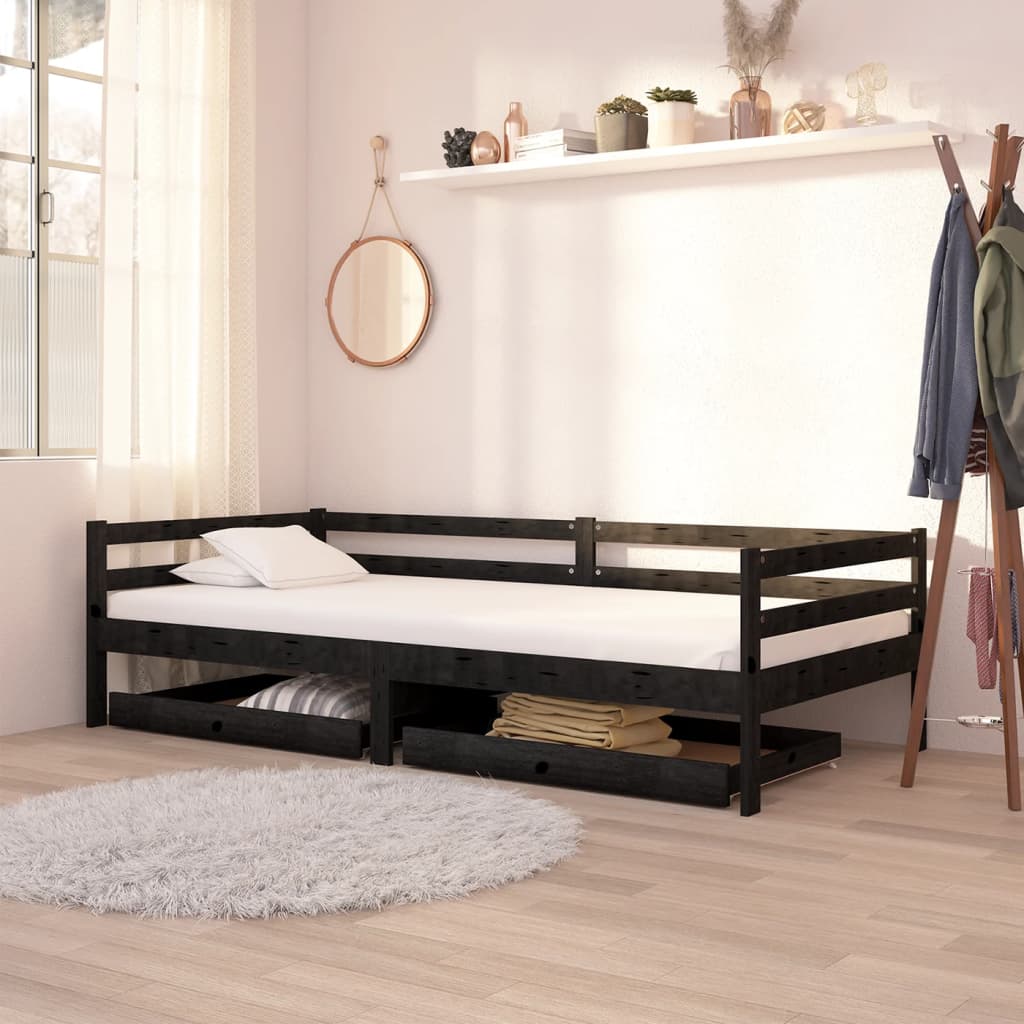 Day Bed Drawers 2 Pcs Solid Pinewood