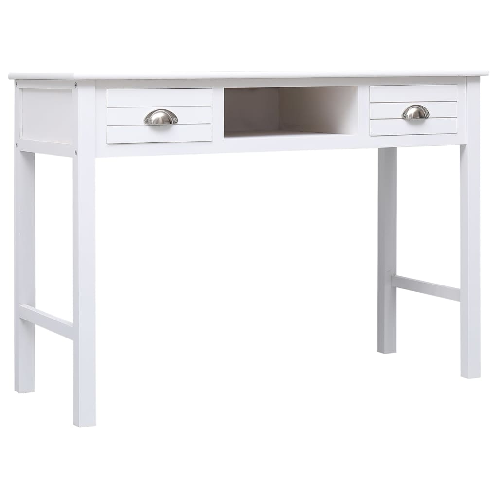 Desk White 108X45X76 Cm Solid Wood Paulownia