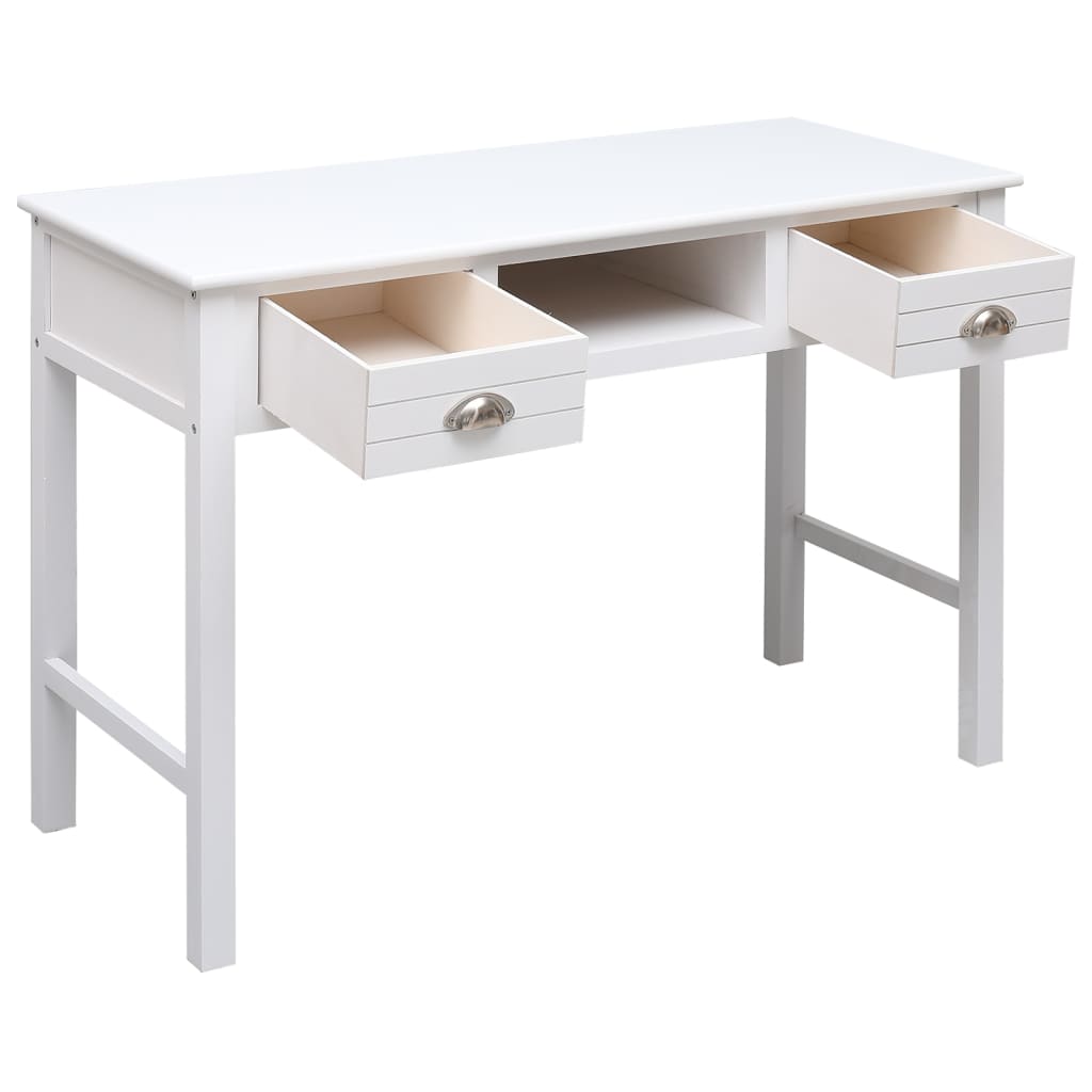 Desk White 108X45X76 Cm Solid Wood Paulownia