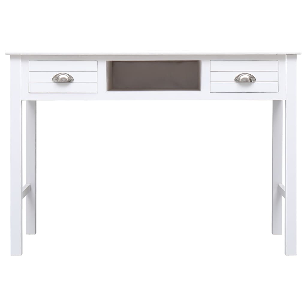 Desk White 108X45X76 Cm Solid Wood Paulownia
