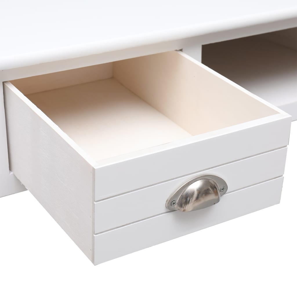 Desk White 108X45X76 Cm Solid Wood Paulownia