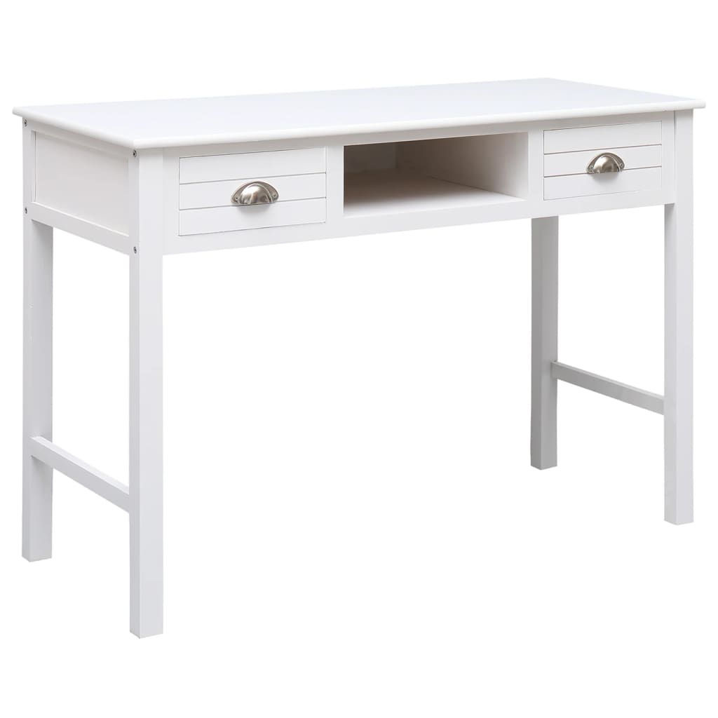 Desk White 108X45X76 Cm Solid Wood Paulownia