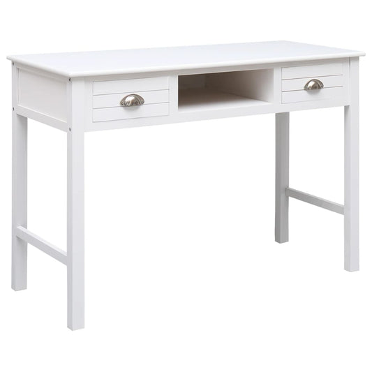 Desk White 108X45X76 Cm Solid Wood Paulownia