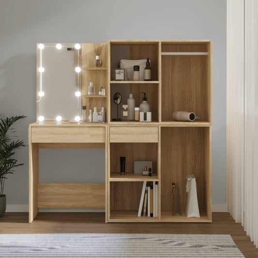 Led Dressing Table With 2 Cabinets Sonoma Oak Engineered Wood