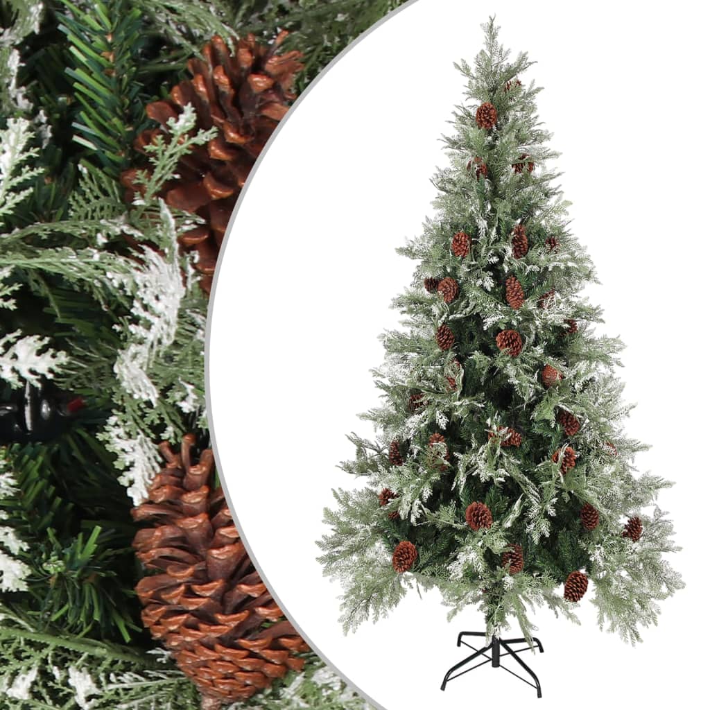 Christmas Tree With Pine Cones Green And White 195 Cm Pvc&Pe
