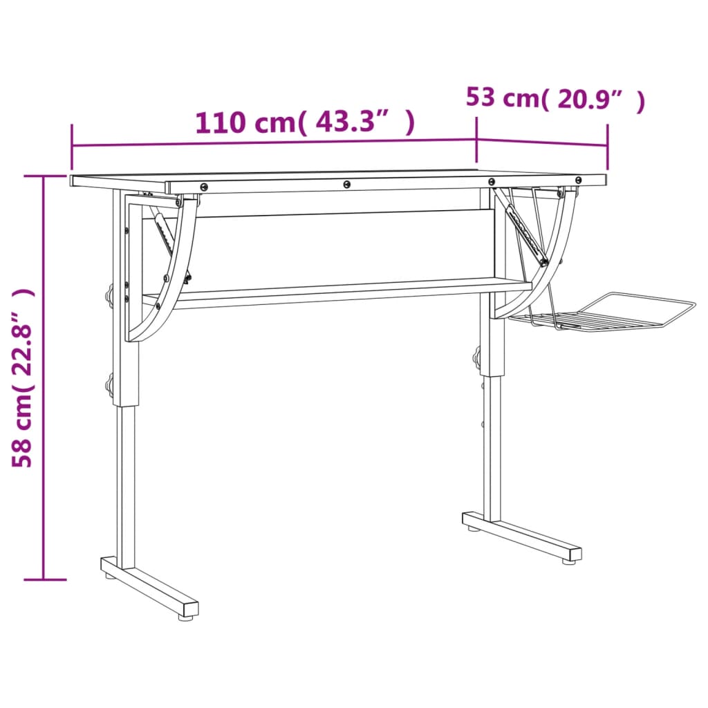 Craft Desk &Grey 110X53X(58-87) Cm Engineered Wood&Steel