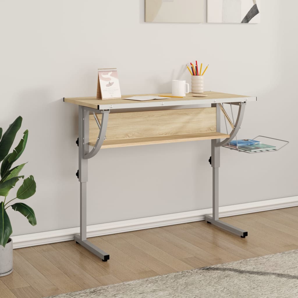 Craft Desk &Grey 110X53X(58-87) Cm Engineered Wood&Steel