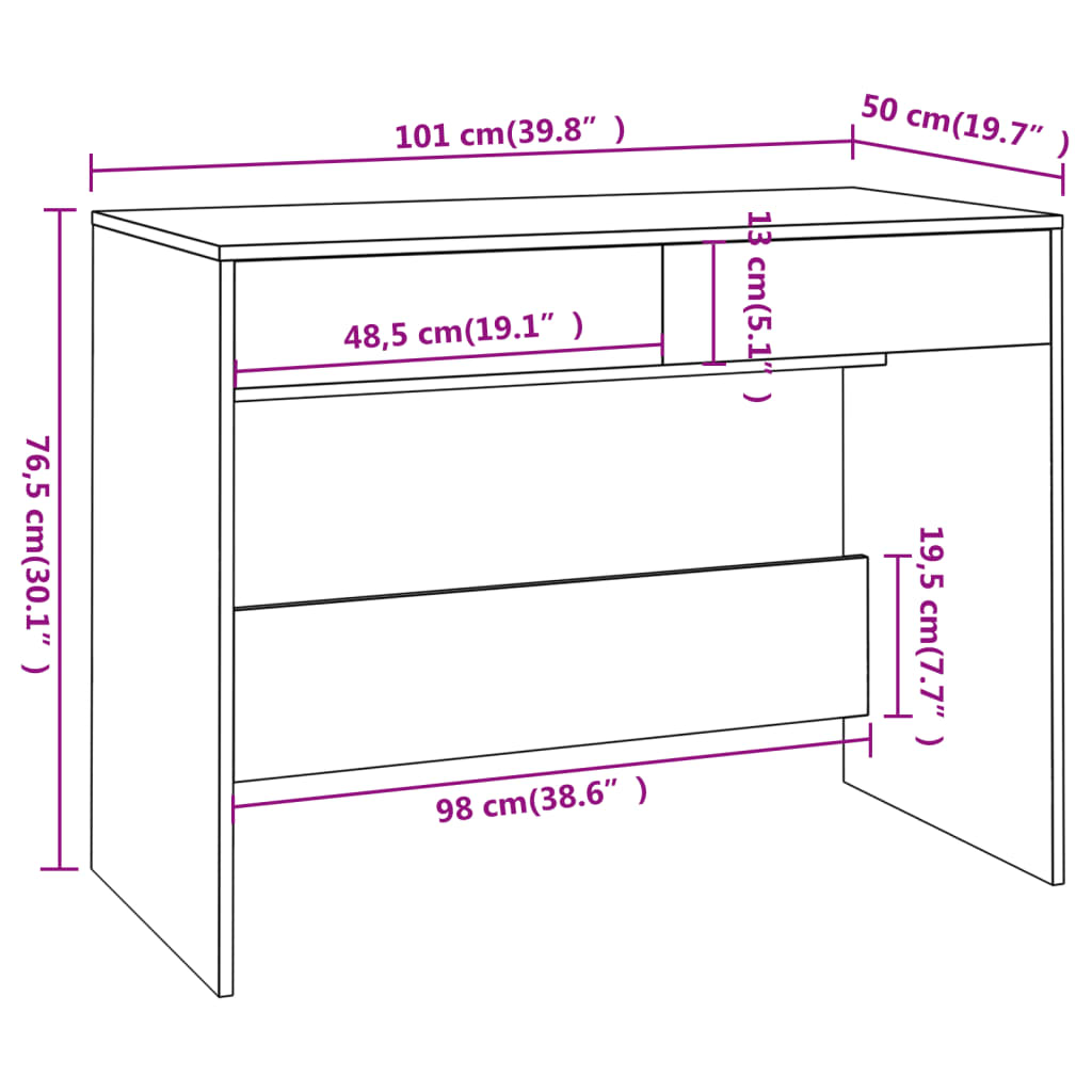 Desk 101X50X76.5 Cm Engineered Wood