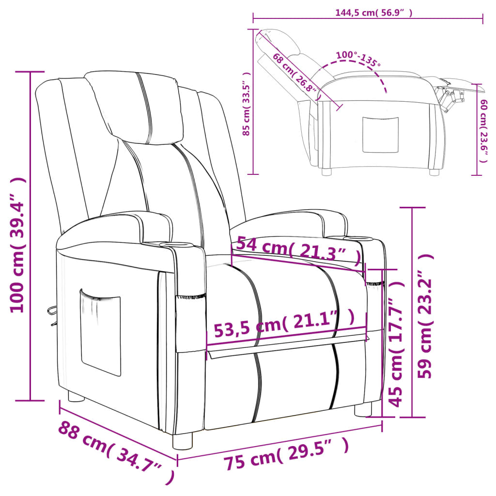 Recliner Chair Brown Faux Leather