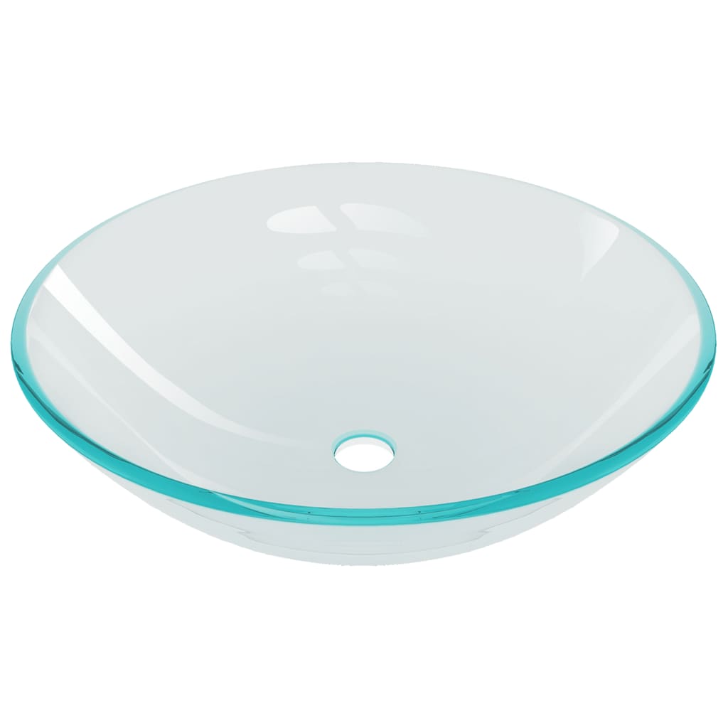 Bathroom Sink With Tap And Push Drain Clear Tempered Glass
