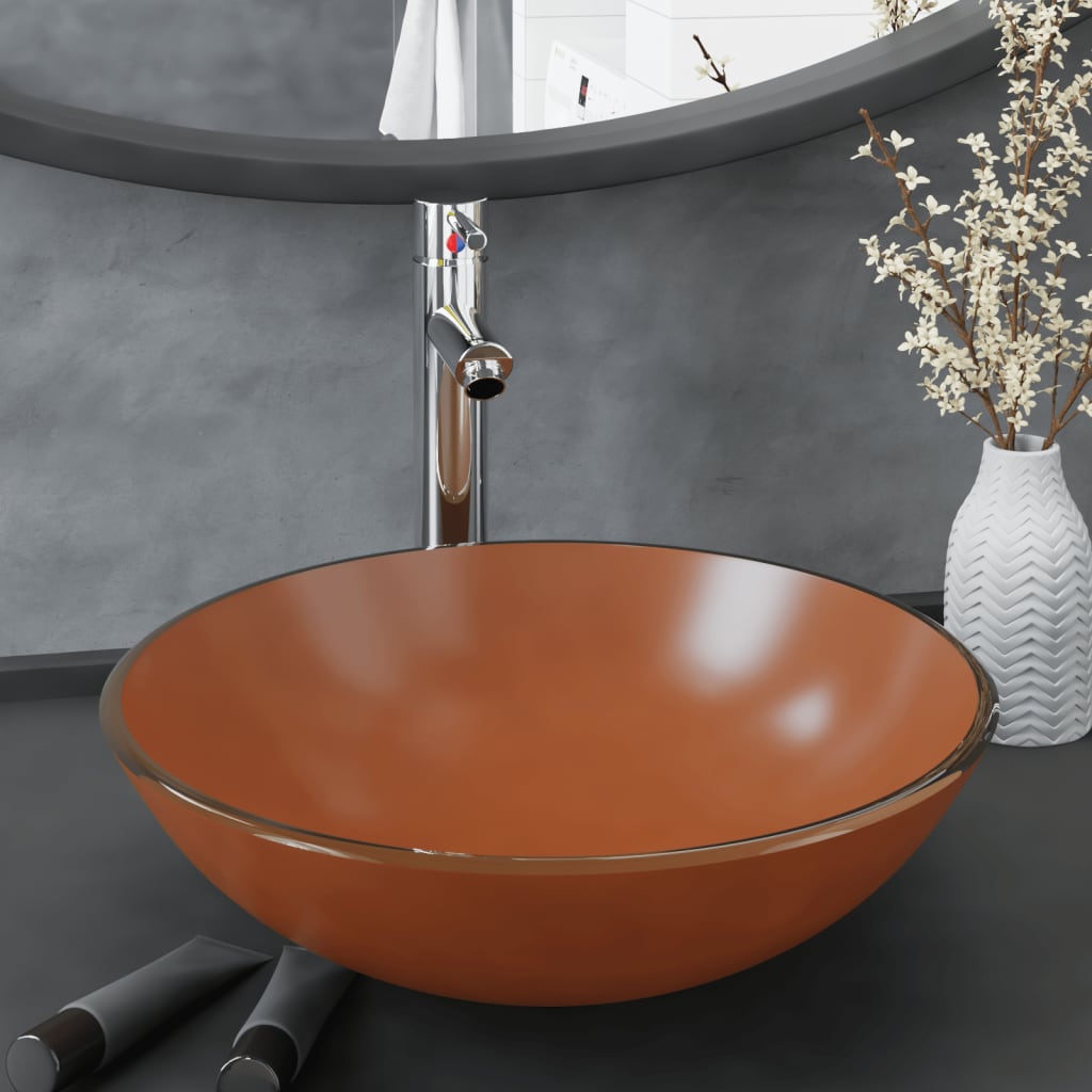 Bathroom Sink With Tap And Push Drain Clear Tempered Glass