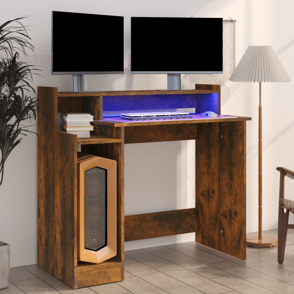 Desk With Led Lights 97X45X90 Cm Engineered Wood