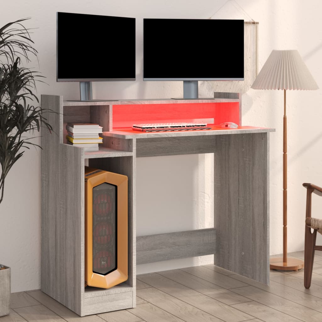 Desk With Led Lights 97X45X90 Cm Engineered Wood
