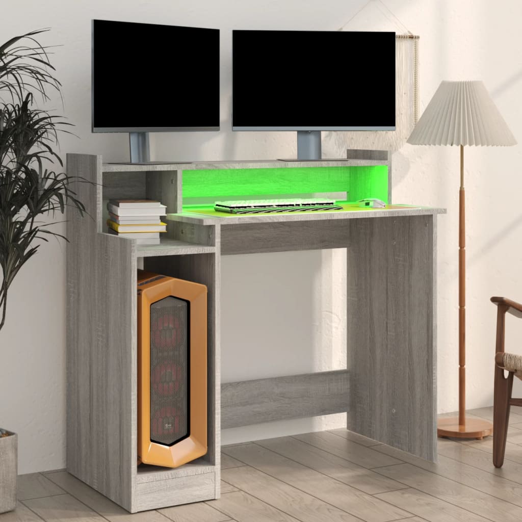 Desk With Led Lights 97X45X90 Cm Engineered Wood