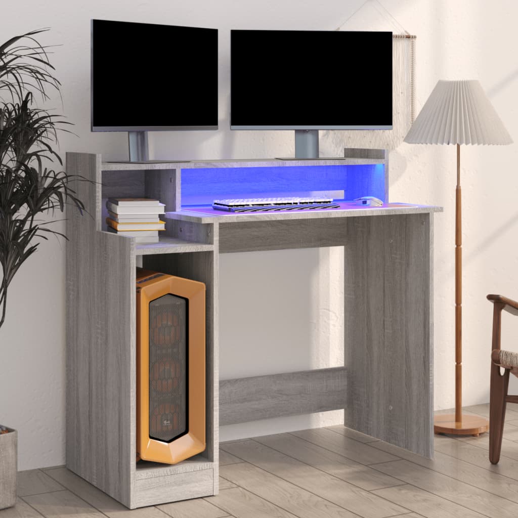 Desk With Led Lights 97X45X90 Cm Engineered Wood