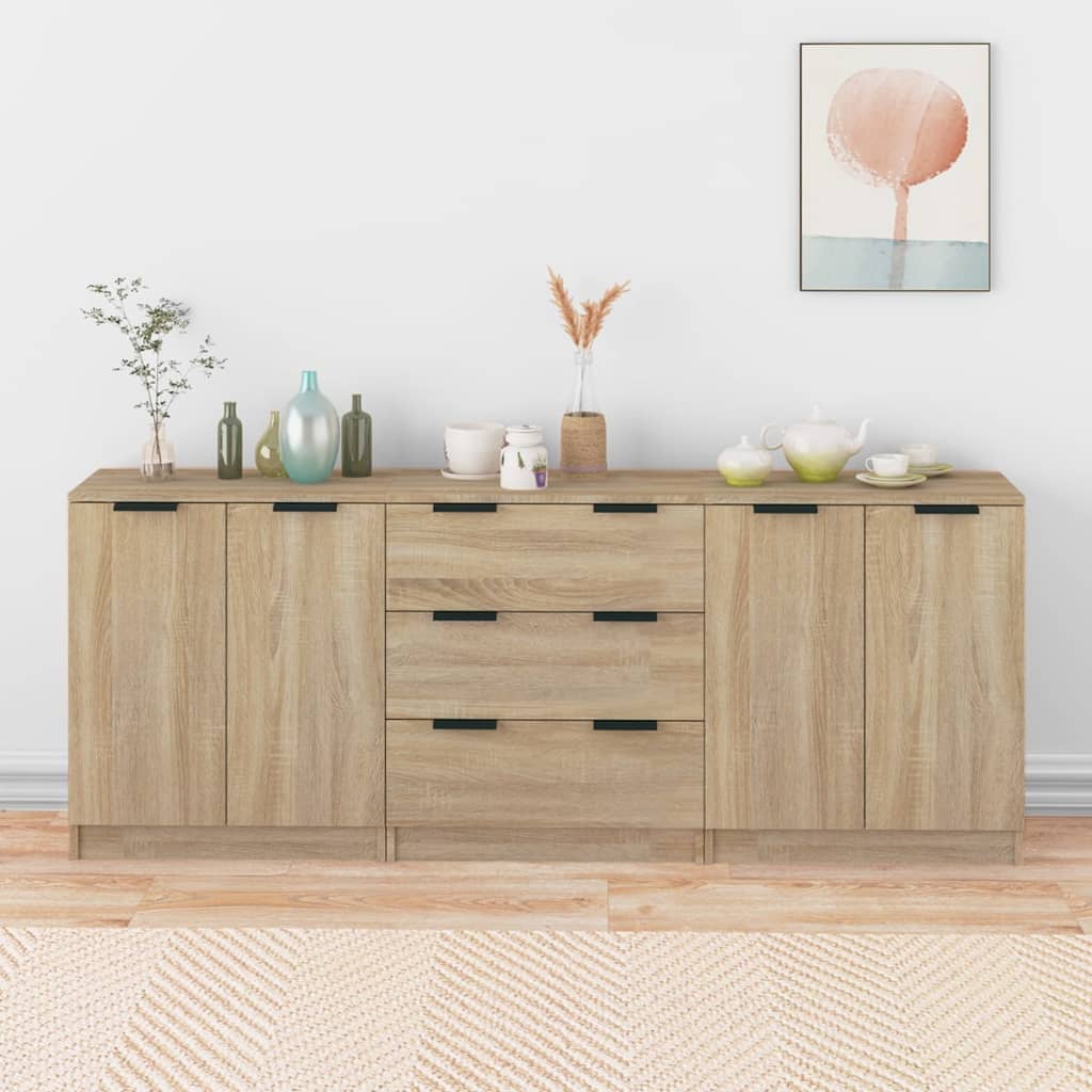 Sideboards 3 Pcs 60X30X70 Cm Engineered Wood