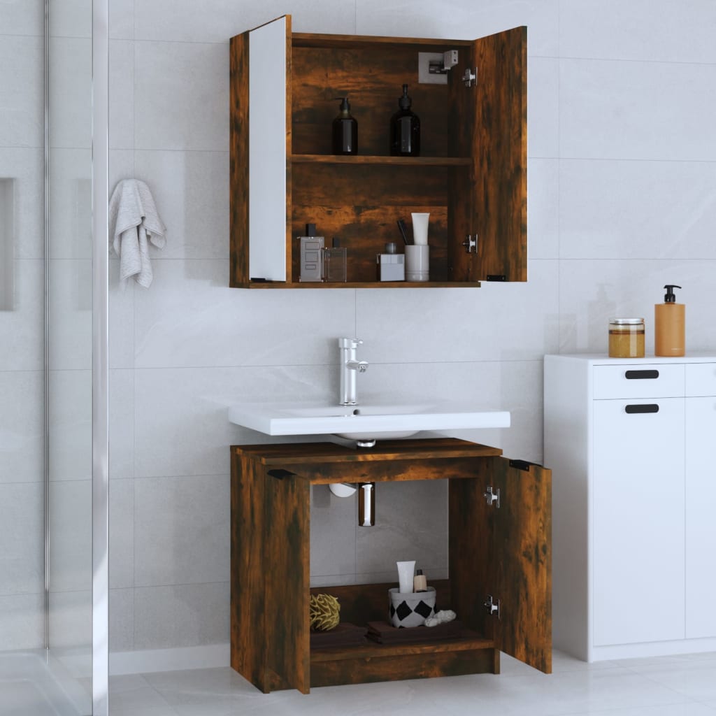 2 Piece Bathroom Cabinet Set Engineered Wood