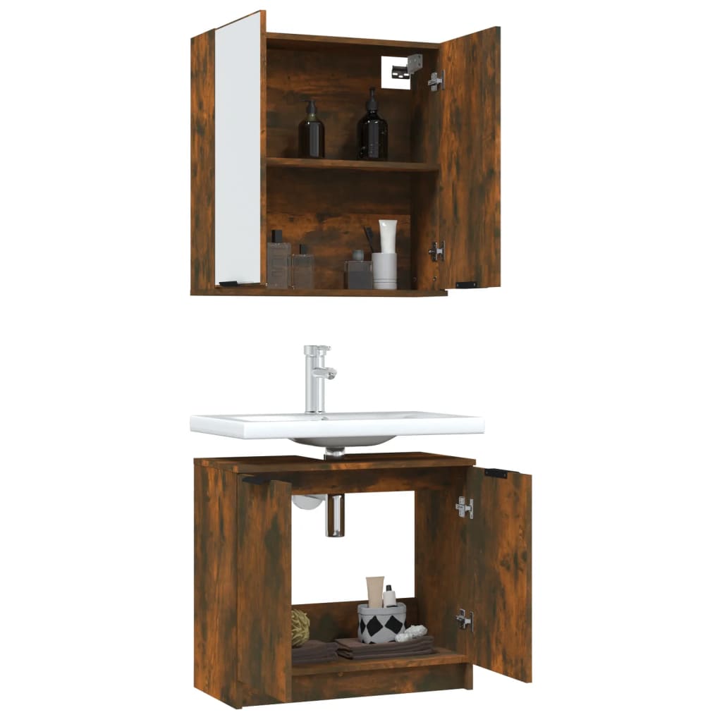 2 Piece Bathroom Cabinet Set Engineered Wood