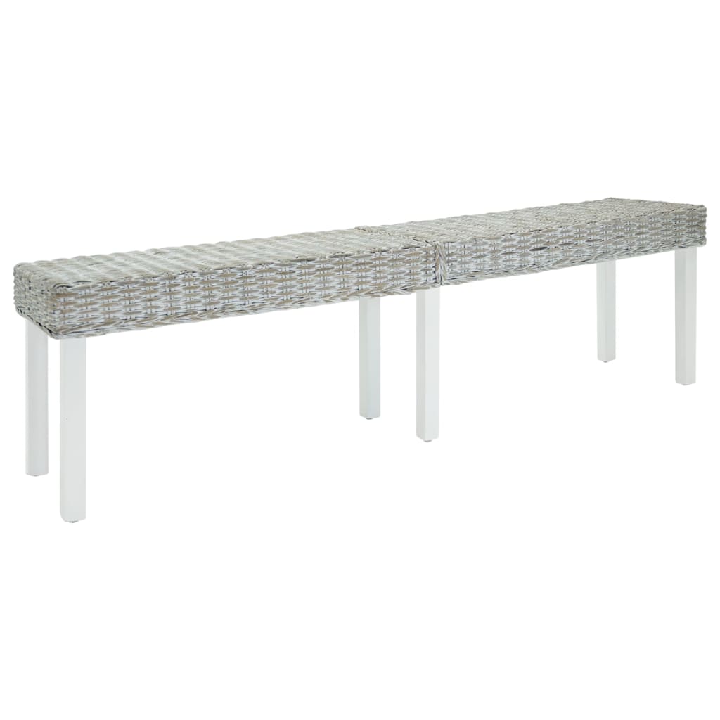 Bench 160X35X45 Cm Natural Kubu Rattan & Solid Wood Mahogany