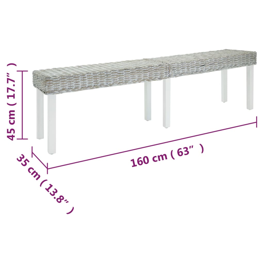 Bench 160X35X45 Cm Natural Kubu Rattan & Solid Wood Mahogany