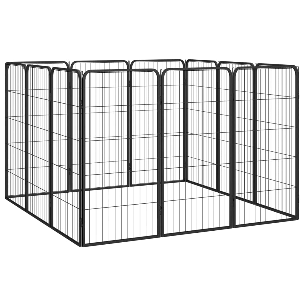 12-Panel Dog Playpen Black 50X100 Cm Powder-Coated Steel