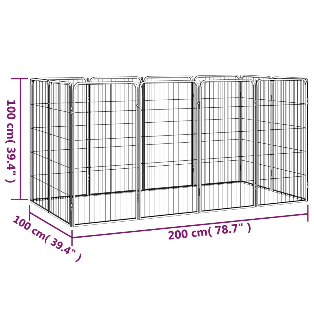 12-Panel Dog Playpen Black 50X100 Cm Powder-Coated Steel
