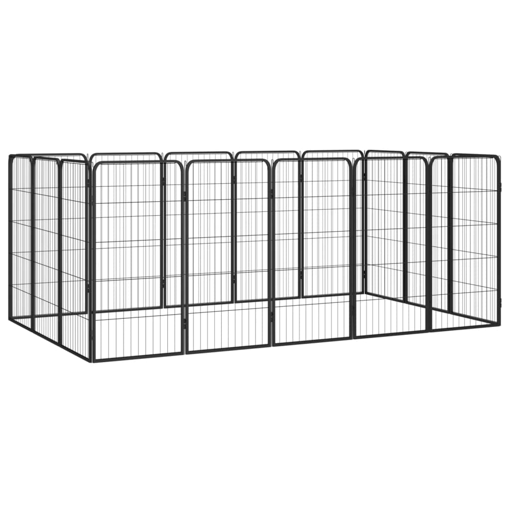 12-Panel Dog Playpen Black 50X100 Cm Powder-Coated Steel