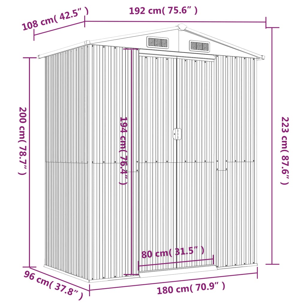 Garden Shed 192X108X223 Cm Galvanised Steel