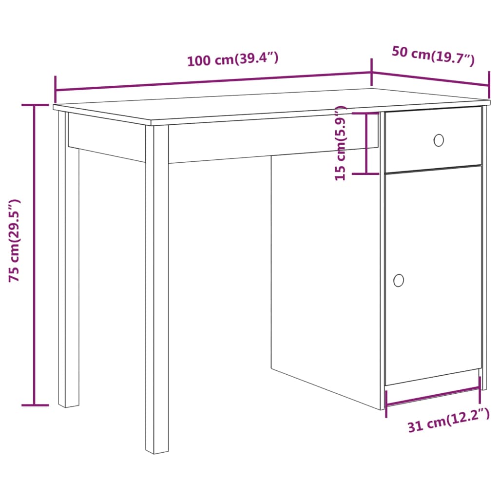Desk 100X50X75 Cm Solid Wood Pine