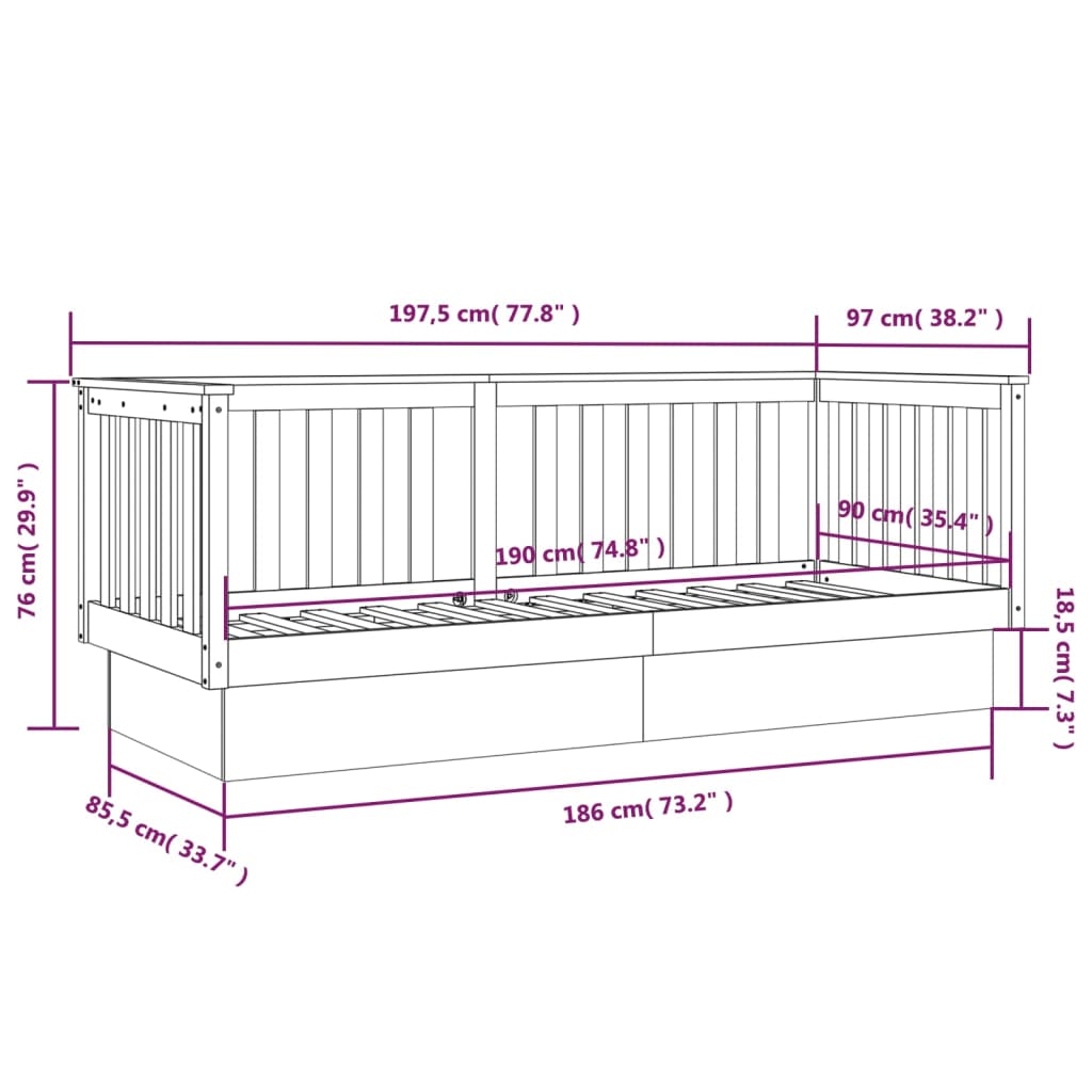 Day Bed Without Mattress Single Solid Wood Pine