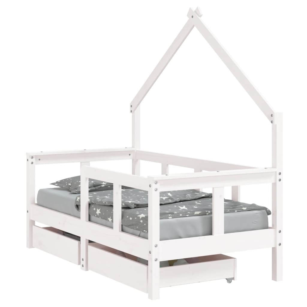Kids Bed Frame With Drawers Solid Wood Pine