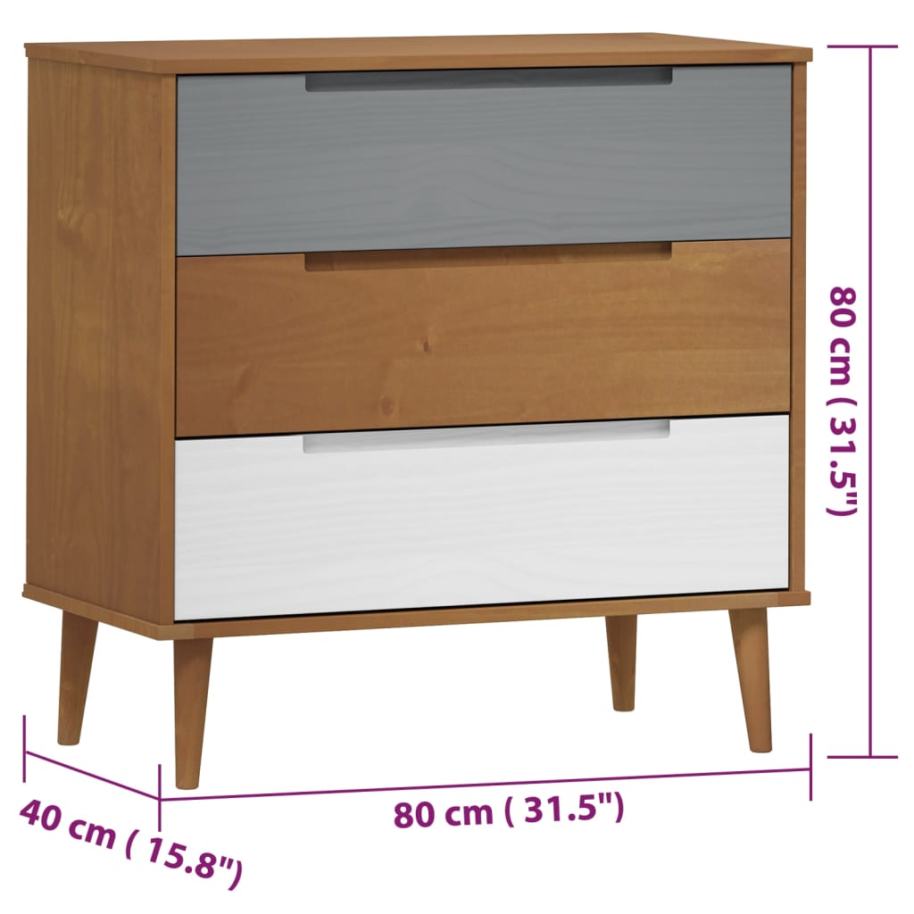 Drawer Cabinet Molde 80X40X80 Cm Solid Wood Pine