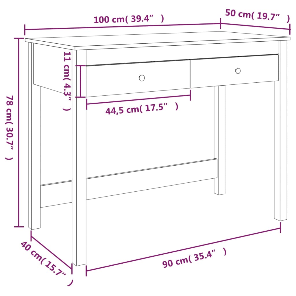 Desk With Drawers 100X50X78 Cm Solid Wood Pine