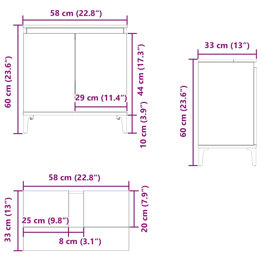 Sink Cabinet 58X33X60 Cm Engineered Wood