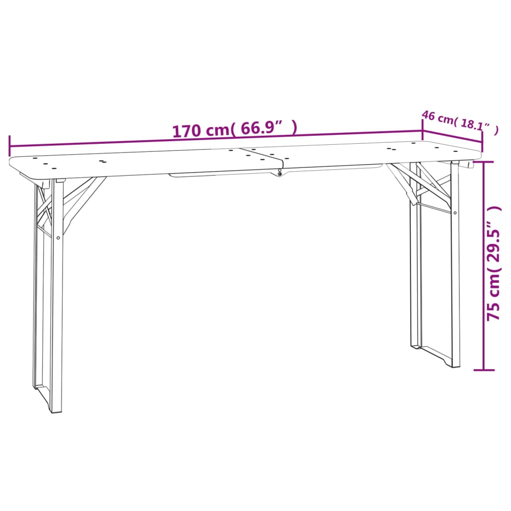 3 Piece Folding Beer Table Set Solid Wood Fir