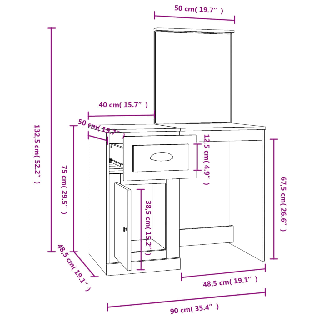 Dressing Table Grey Sonona 90X50X132.5 Cm Engineered Wood