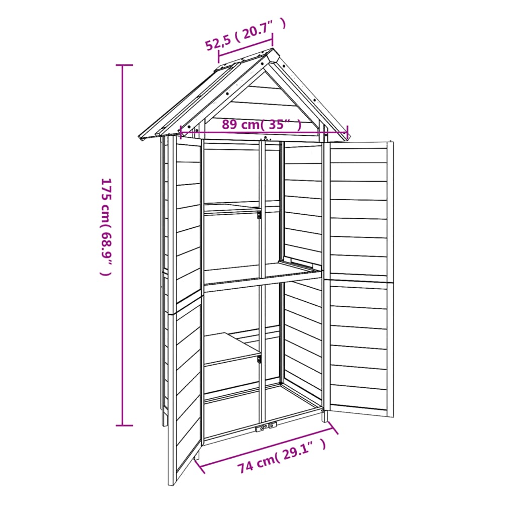 Garden Tool Shed 89X52.5X175 Cm Solid Wood Pine