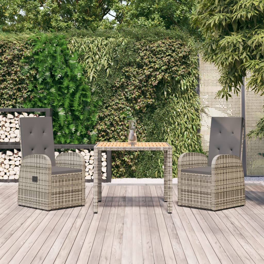 7 Piece Garden Dining Set Grey Poly Rattan&Solid Wood Acacia